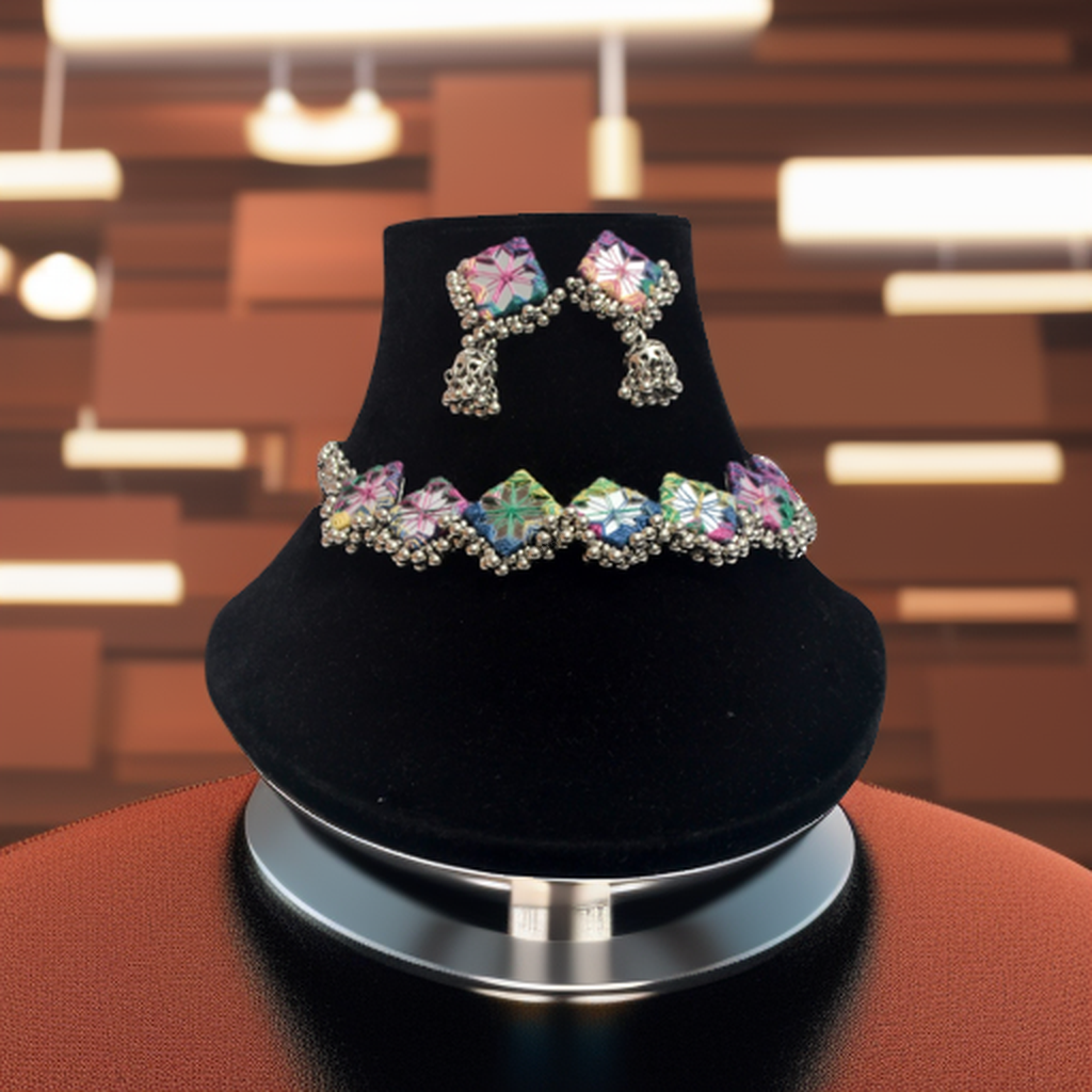 Diamond Oxidized Mirror Choker | Multicolor