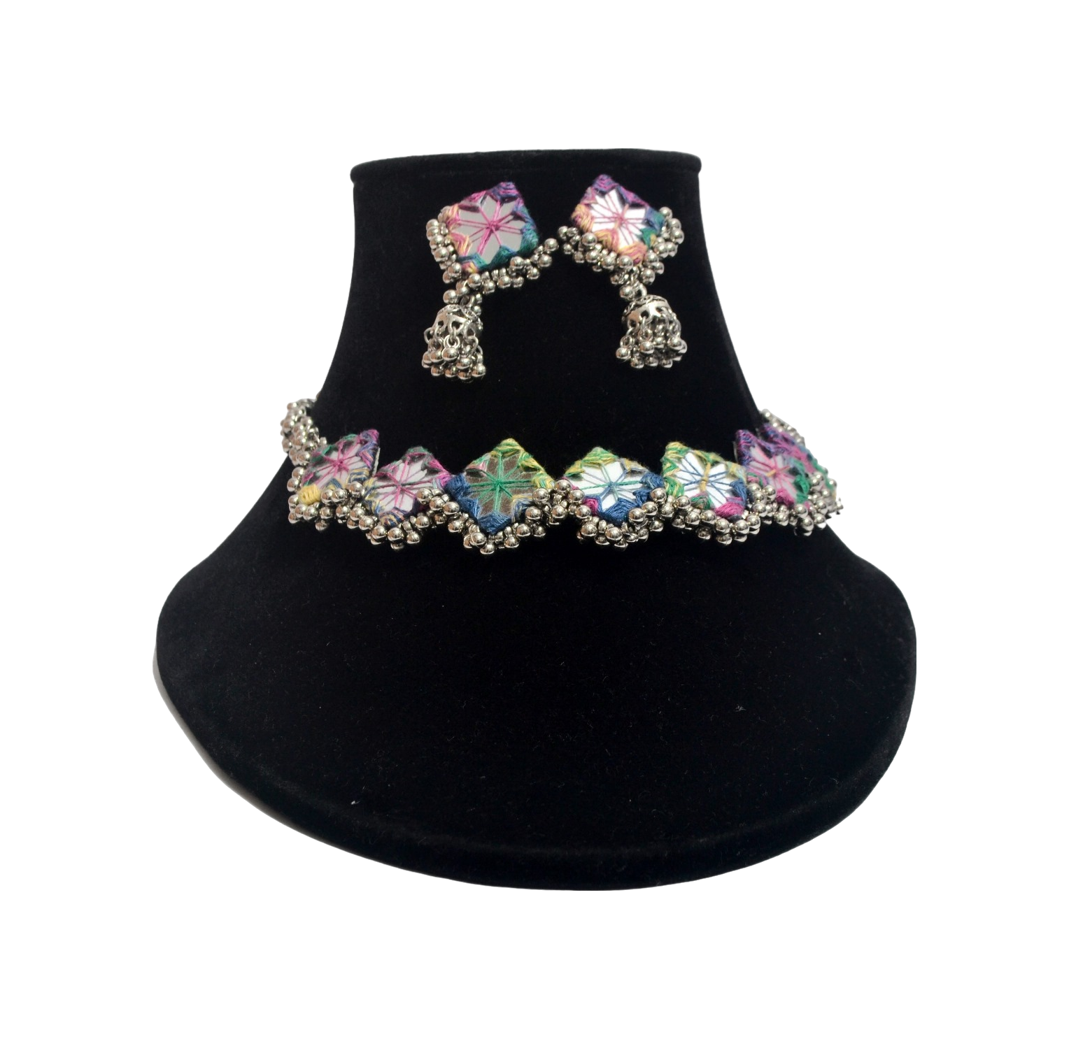 Diamond Oxidized Mirror Choker | Multicolor thumbnail 2