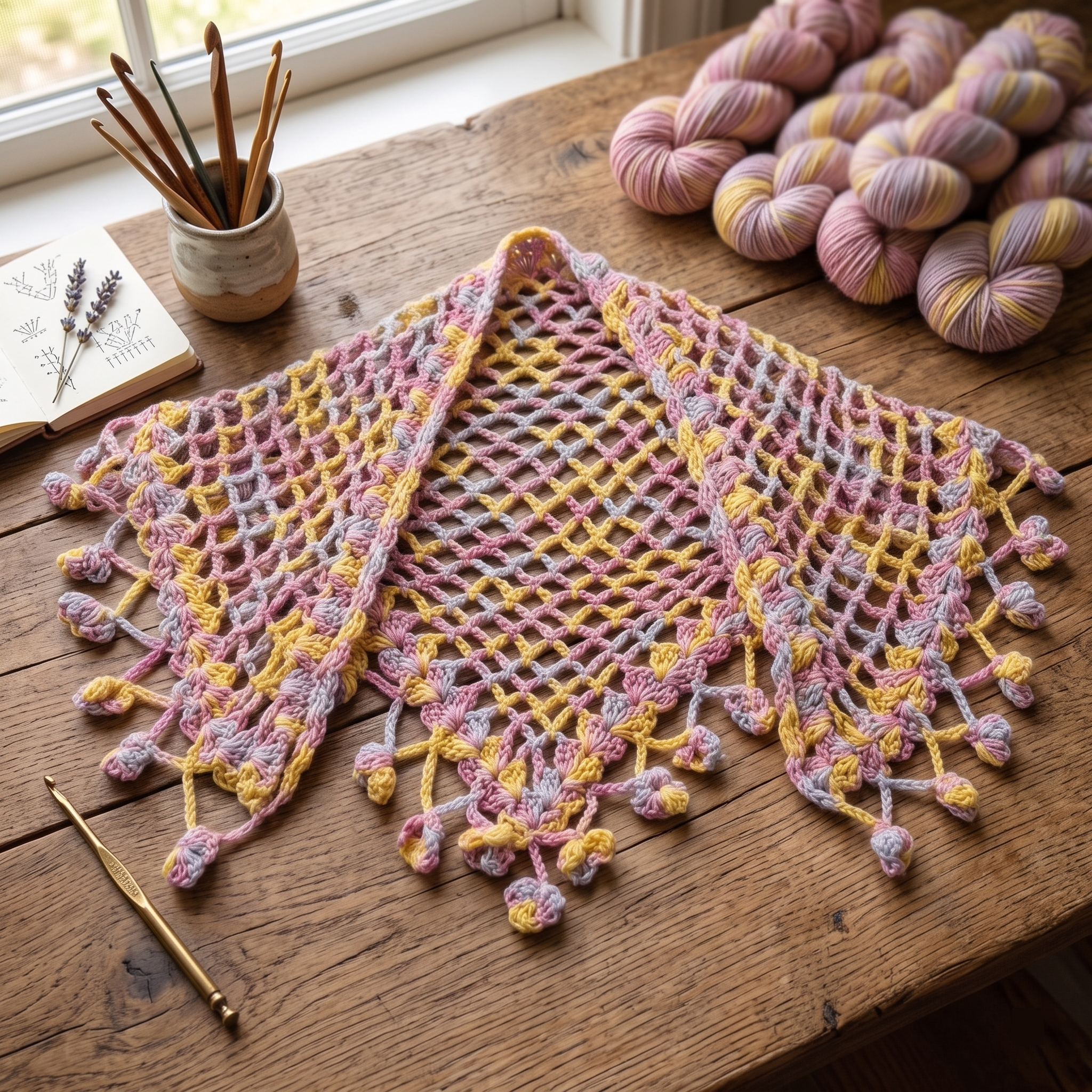 Handcrafted Pastel Crochet Hair Bandana – Boho Cotton Headscarf thumbnail 3