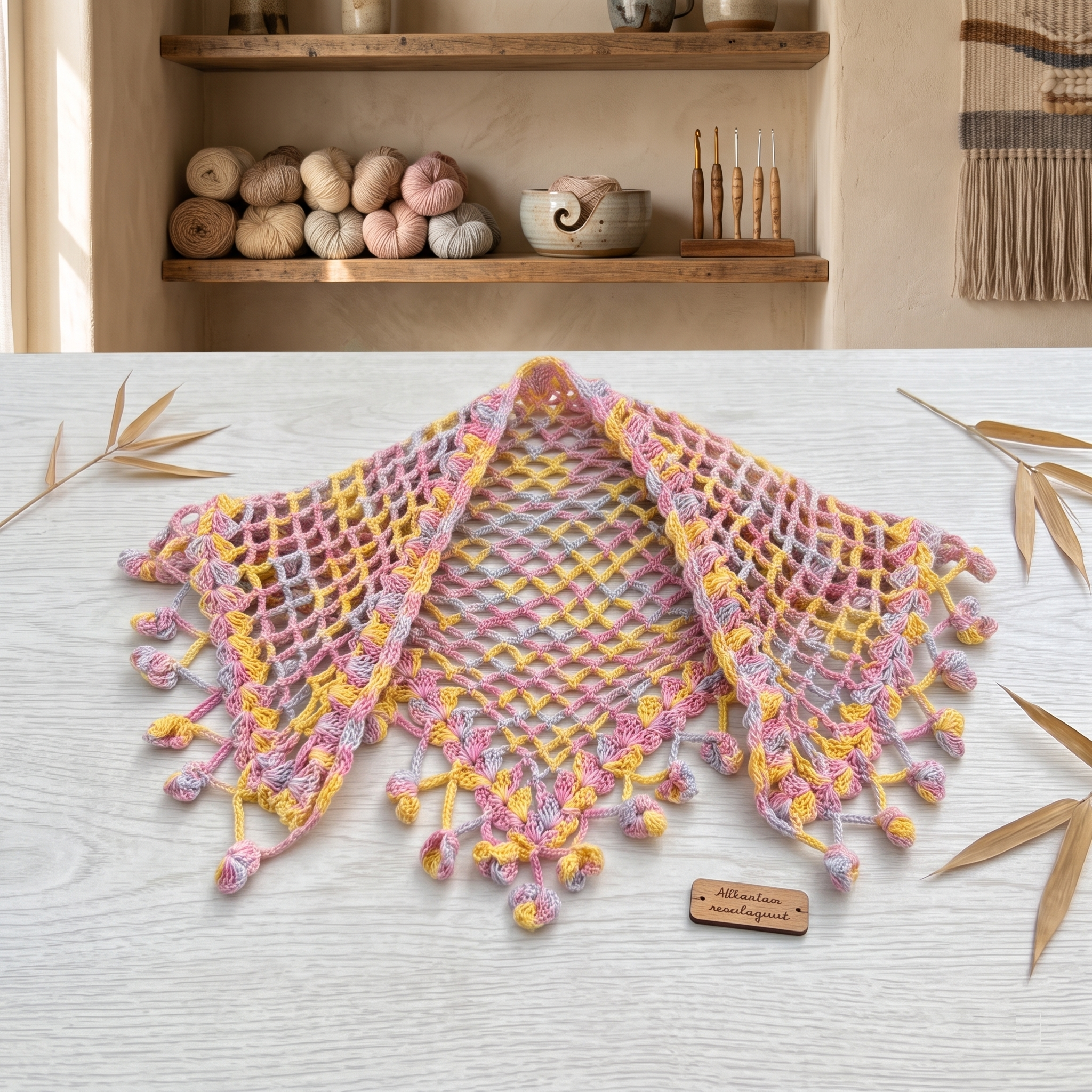 Handcrafted Pastel Crochet Hair Bandana – Boho Cotton Headscarf thumbnail 5