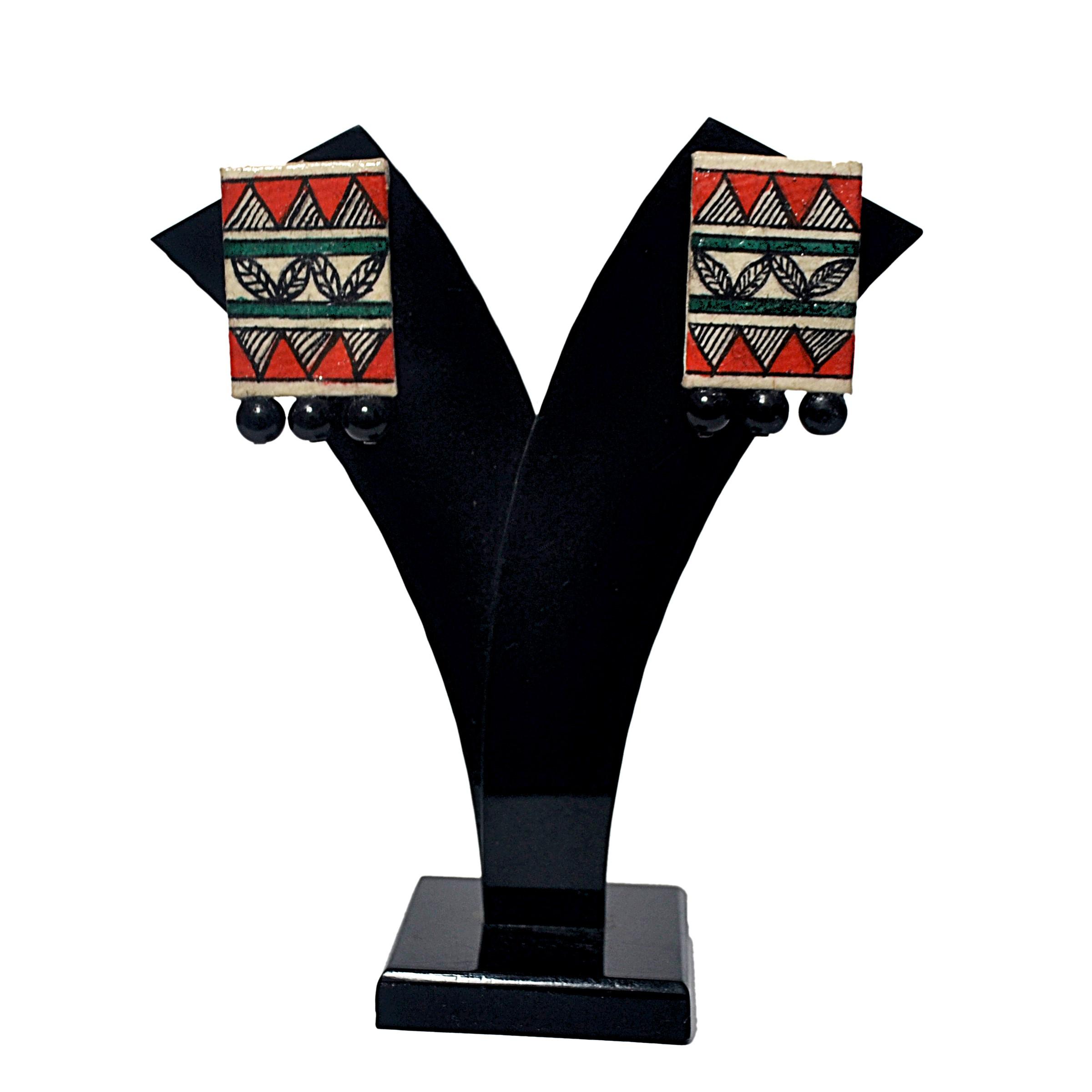 Hand-painted Madhubani Folk Art Paper Earrings - Traditional Katchni Pattern thumbnail 5