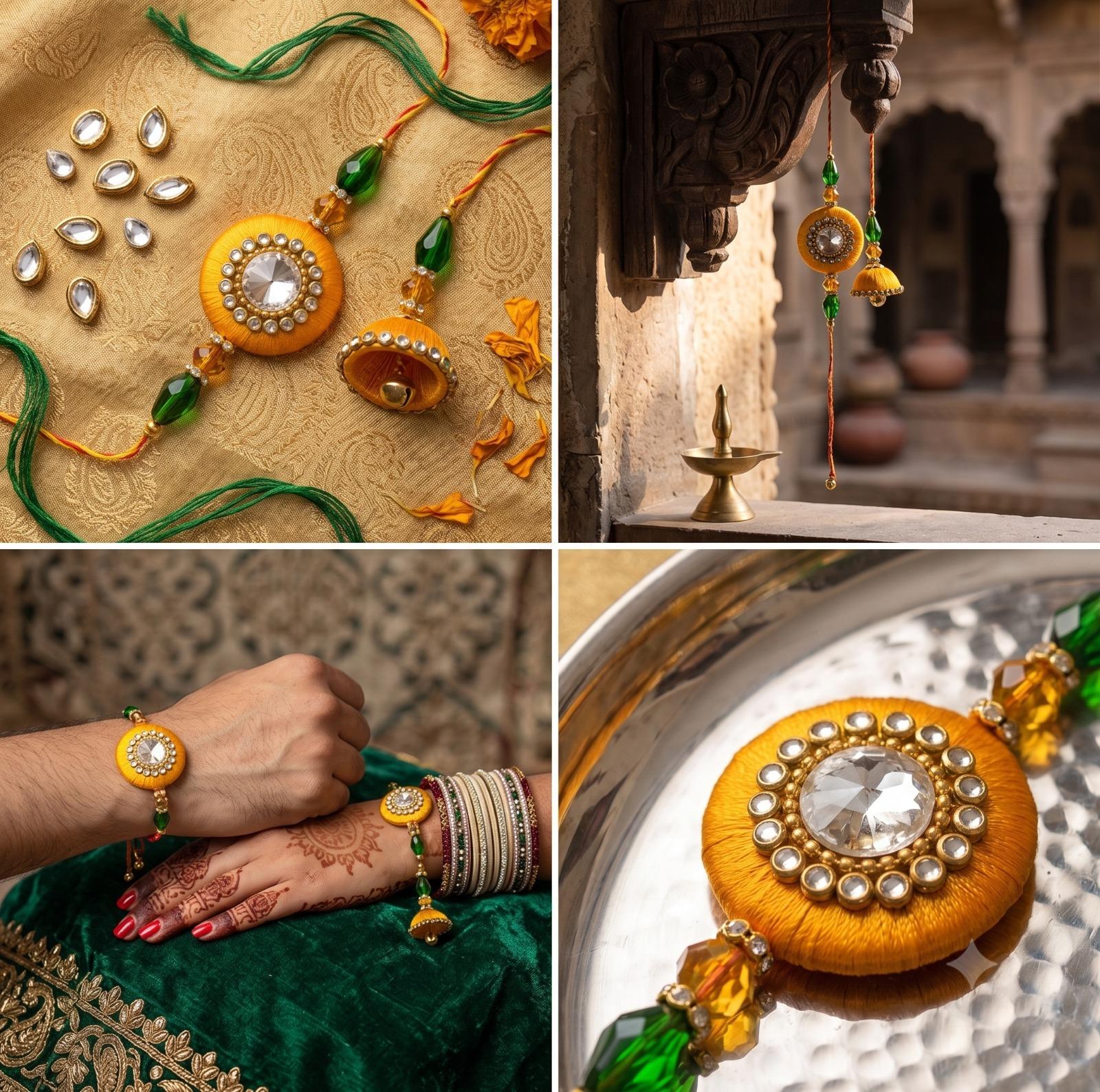 Premium Handcrafted Bhaiya Bhabhi Rakhi Combo with Kalava Thread Jhumki Design, Crystal Beads, Roli thumbnail 5