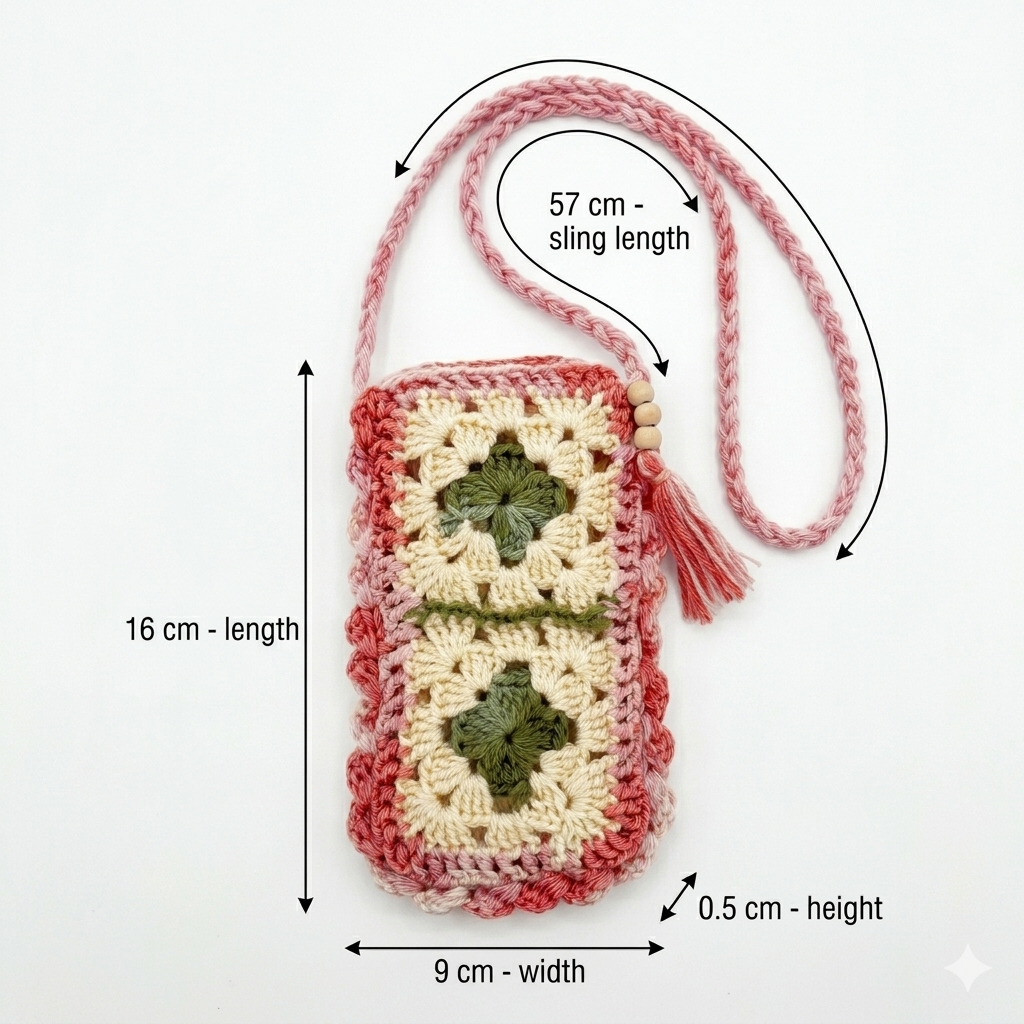 Handmade Crochet Floral Granny Stylish Utility Square Mobile Pouch with Sling thumbnail 4