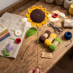 Handcrafted Crochet Sunflower Stem – Everlasting Artificial Bloom